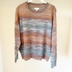 Evereve Marled Pattern Long-Sleeved Crewneck Sweater, Brown/Blue, Size Large